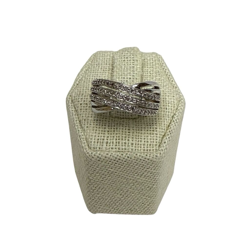 KN Kajal Naina 925 Sterling Silver Genuine Round Cut Diamond Crisscross Ring - 6